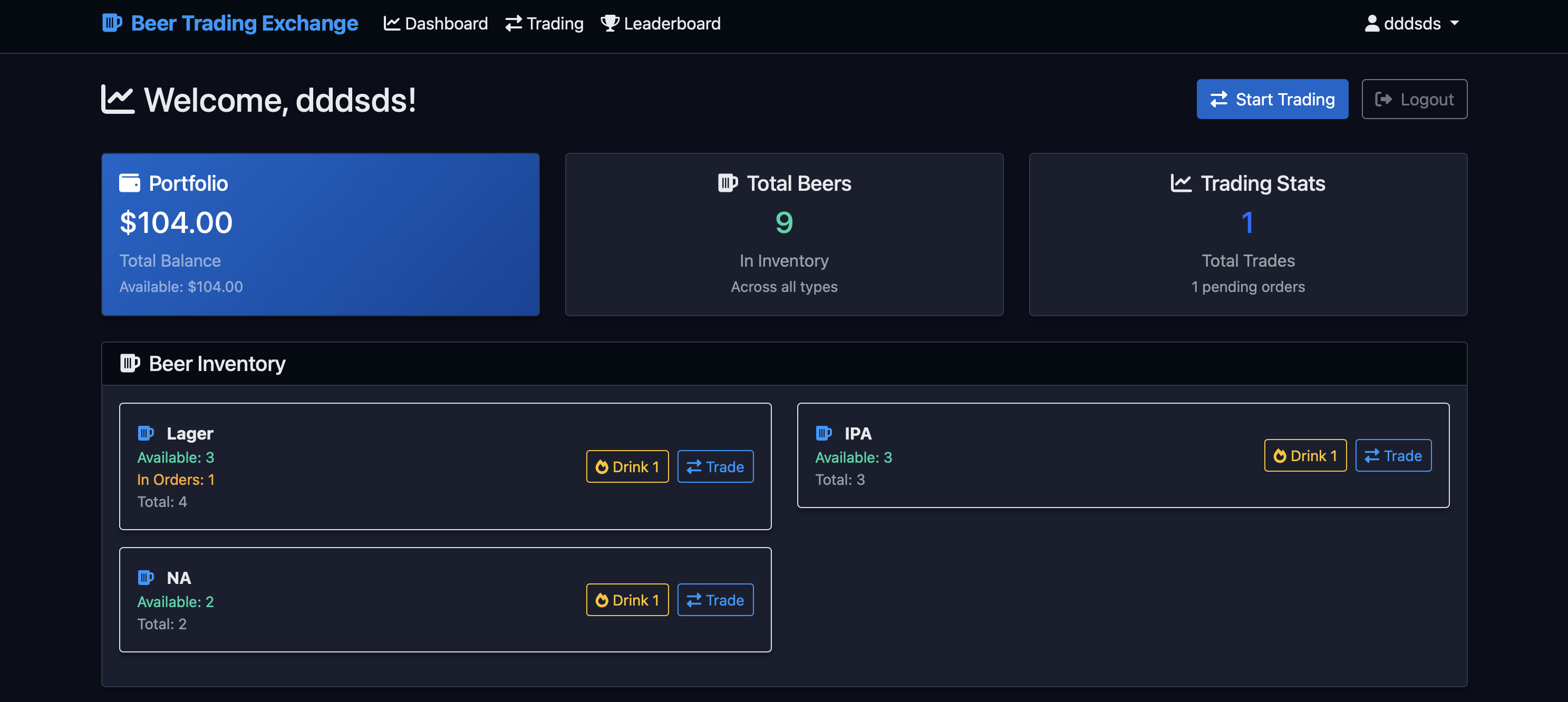 Beer Trading Game Dashboard